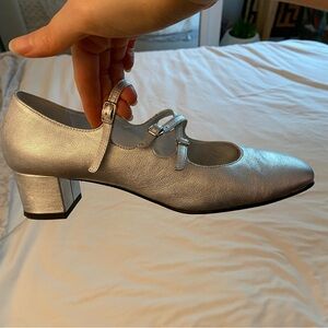 Silver Carel Kina Metallic Mary Jane Ballerina Pumps